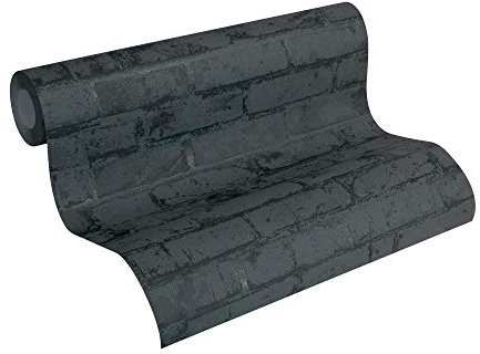 A.S. Création Vliestapete Best of Wood`n Stone 2nd Edition Tapete in Stein Optik fotorealistische Steintapete Backstein 10,05 m x 0,53 m metallic schwarz Made in Germany 907882 9078-82,