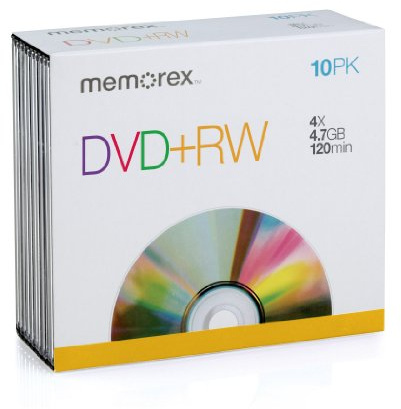 Imation 4.7GB DVD-RW Slim Discs, 10 Pack, 4x Write Speed, 120 Min Video Storage