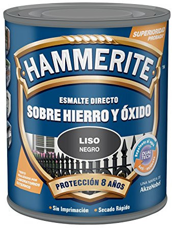 Hammerite Esmalte directo sobre hierro y óxido, Liso Brillante, Color Negro, 250 ml (Paquete de 1)