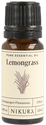 Nikura Lemongrass Essential Oil for Diffusers | Insect, Mosquito Repellent Oil for Candle Making, Bugs | Stress & Anxiety Relief, Humidifiers, Aromatherapy, Mood Lifting | 10ml | 100% Pure & UK Made