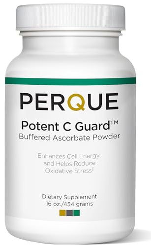 PERQUE Buffered Vitamin C Ascorbate Powder - pH Balanced, Vegetarian, Allergen-Free Vitamin C Supplement - Fast-Acting Antioxidant Support -Effervescent Powder with Magnesium, Potassium & Zinc - 16 oz