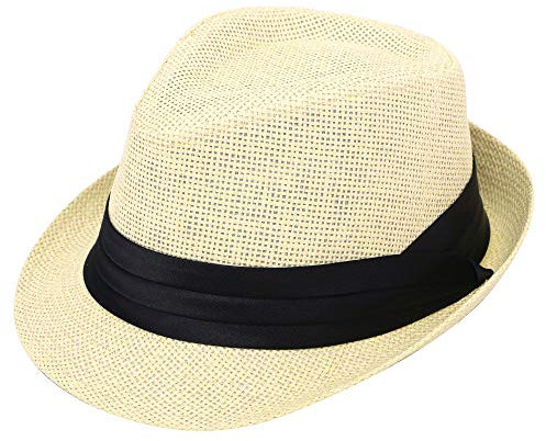 Simplicity Men Feodra Hats Men's Fedoras Mens Hats Fedora Summer Sun Short Brim Straw Fedora Hat Fadorabhats for Men, Natural LXL