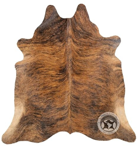 Sunshine Cowhides 100% Genuine Brindle Reddish Cowhide Rug - Modern Style Animal Skin Rug & Floor Carpet for Living Room, Bedroom, Kitchen & More - Large (6x6-7ft)