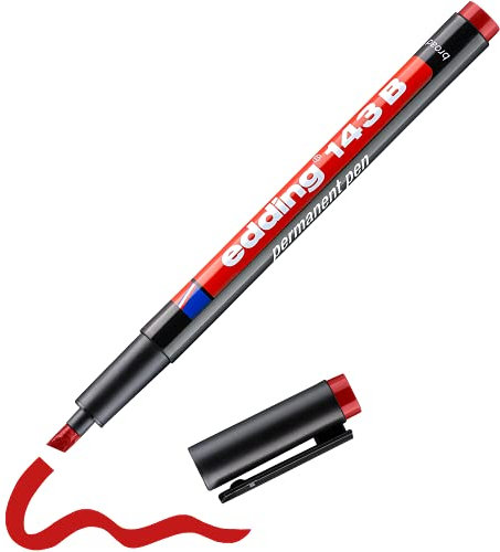 edding 143 B Permanenter Folienschreiber - rot - 1 Stift - Keilspitze 1-3 mm - Stift zum Schreiben auf Glas, Kunststoff, Folien und glatten Oberflächen - schnelltrocknend, wisch- und wasserfest