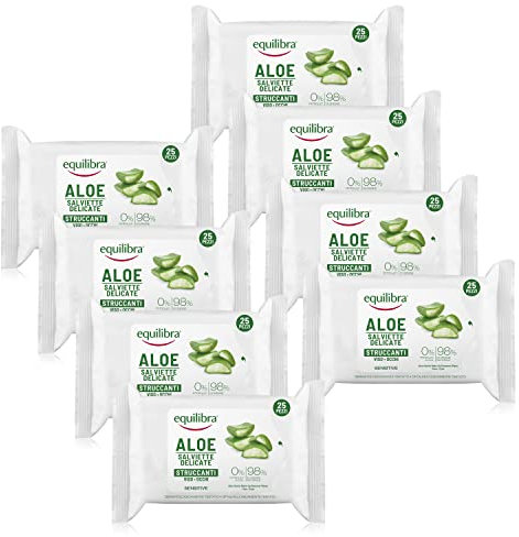 Equilibra Aloe Salviette Struccanti, Confezione da 8 Pezzi (8 x 25 Salviette)