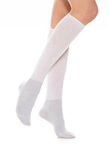 Relaxsan 550L (Blanco 2/S) Calcetines para Diabético Hombre Mujer, Largos, Sin Elástico, Sin Compresión, Pie Diabético, Algodón y Plata