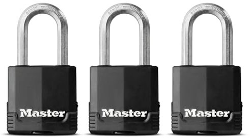 Master Lock Set mit 3 Hochsicherheitsschlössern für den Außenbereich mit langem Bügel und Schlüsselschloss 47 mm+ 45 mm