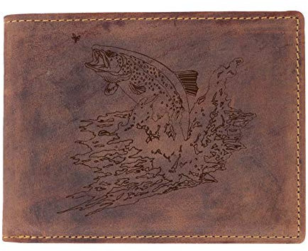 Greenburry Vintage Geldbeutel mit Fischer Motiv Leder Börse braun