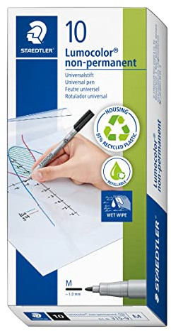 STAEDTLER 315-9 Lumocolor Non-Permanent Pen, Medium Line Width, 1.0mm - Black (Box of 10)