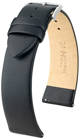 HIRSCH Toronto, Uhrenarmband, Leder, schwarz, L, Edelstahlschließe, 20 mm Anschluss