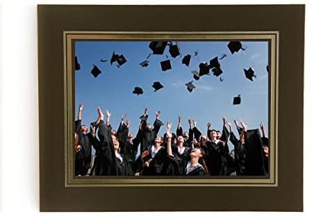 Kenro Pack of 10 Brown Cardboard Strut Mount Photo Frames with Gold Border (6x4 Inch/10x15cm) - Card Photo Mounts for Graduation, School Photos, Weddings - PMA099/10
