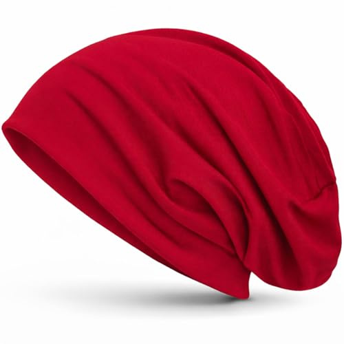style3 Bonnet Unisexe Slouch Beanie en Jersey Respirant, Fin et léger, Couleur:Rouge