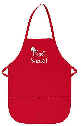 Made in the USA Chef Any Name Child Personalized Embroidered Premium Child Apron for Kids Girls Boys Fun in the Kitchen Gift Red Regular