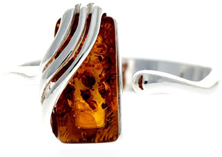 SilverAmber Jewellery - Verstellbarer ringe aus 925er Sterlingsilber und rechteckiger baltischem Honig Bernstein - GL418A