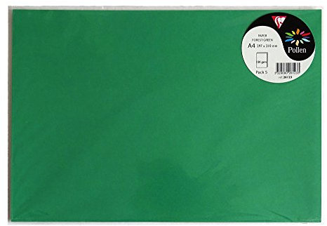 Clairefontaine 26123C - Packung mit 5 Bögen Briefpapier Pollen DIN A4 21x29,7 cm, 120g, ideal für Ihre Einladungen und Korrespondenz, Premium glattes Papier, Tannenbaumgrün, 1 Pack