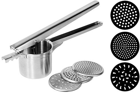 Prensa para Spätzle y patatas de acero inoxidable 18/10, con tres partes intercambiables para fabricación de Spätzle, puré etc./Longitud: 31,5 cm | ERK