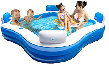 Creative Kids - Quadratischer Schwimmbad - Aufblasbar - 4 Liegestühle - 183 x 183 x 51 cm - Getränkehalter - Kopfstützen