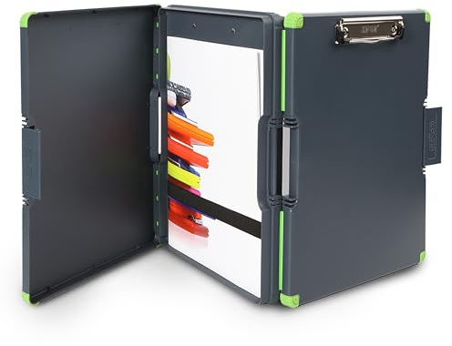 Dexas Duo Clipcase, Double Sided Clipboard Design, Portable Clipboards 13”x10” Gray/Green, Combine Style and Functionality Office Supplies for Nursing, School, Work, Trades, Home Office