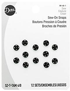Dritz Sew-On Snaps, Black, Size 4/0
