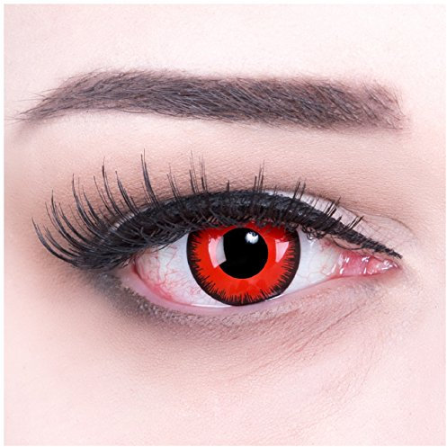 funnylens 1 par de colores rojos Negra Crazy FUN Red Lunatic vampiro Zombie Año Contacto lente Perfección a Halloween, carnaval, o fasnacht con Gratis Contacto lente recipiente sin grosor.
