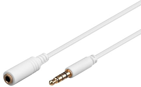 Goobay 62364 Prolunga Audio e Cuffie AUX, 4 Pin da 3.5mm Slim, CU, Bianca, 5m Lunghezza del Cavo