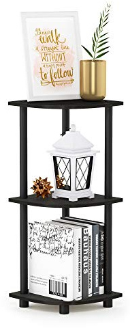 Furinno TURN-N-TUBE Corner Shelf, 3-Tier Corner Bookshelf, Display Storage Shelves with Open Shelves, for Organization and Storage, Living Room, Home Office, Garage, Espresso