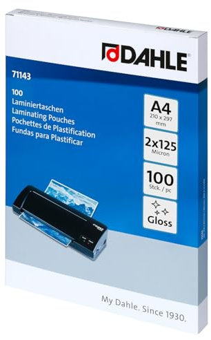 Dahle Laminierfolien A4, 250 Micron (2x125) - 100 Stück - Hochwertiger Schutz für wichtige Unterlagen und Fotos, Glänzend