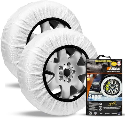 ISSE Super T-66 | Cadenas Coche Nieve Textil Homologadas - Para Autos de Uso Diario en Nieve y Hielo - Kit de 2 Cadenas Coche Nieve Universales + Guantes