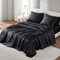 Madison Park Essentials Luxurious Silky Satin Queen Size Bed Linens, 6 Piece Sheet Set, Black, Fits Mattress Up to 16 with 14 Deep Pocket, Polyester, Machine Washable