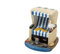 City Souvenir Shop Miniatur-Deko-Strandkorb, aus Kunststein, handbemalt, Blau-Weiß gestreift, klein, ca. 6 x 3 x 4 cm