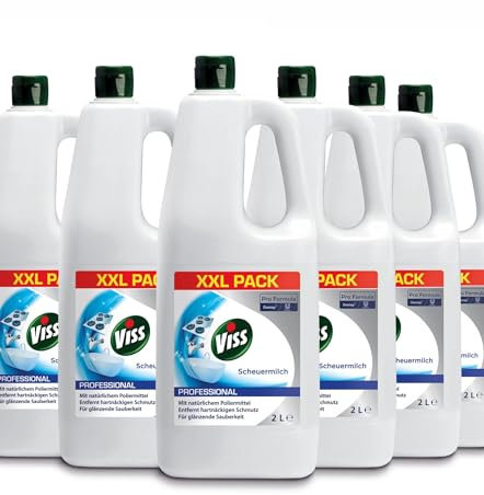 Viss Scheuermilch für Herde, Glaskeramikkochfelder, Arbeitsflächen, Spülen, Badenwannen, Waschbecken, WC und Kacheln,6 x 2 L