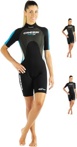 CRESSI Med X Lady Shorty Wetsuit Black/Light Blue/Grey 2.5mm L/4 - Kurzer Neoprenanzug für Damen aus 2,5 mm Hochelastischem, Schwarz/Hellblau/Grau, ML/4