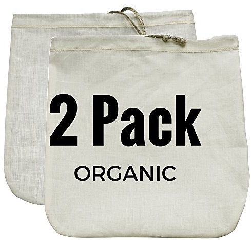 Gaia Guy Nut Milk Bag 2 Pack! Commercial Quality & Reusable - 12x12 - Hemp (Sprouts!) + Organic Cotton (Cheese Cloth Strainer)