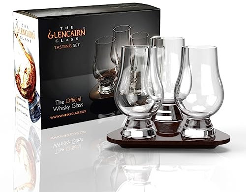 Glencairn Whisky Glass, Set of 3 Glasses with a Wooden Flight Tray in Gift Carton