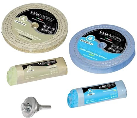 Lux Metal - Kit 2 Disques de Polissage de 150 mm et 2 Pâtes Abrasives de 250 gr - Parfaits pour polir des métaux tels que l'aluminium, le fer, l'acier inoxydable, le laiton, le cuivre, l'or, le marbre