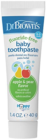 Dr. Brown’s Pasta de Dientes para Bebés y Niños de 0 a 3 Años - Sabor Pera y Manzana - Sin Fluoruro, Sin Colorantes Artificiales, Sin Conservantes – Segura si se Traga - 40 g
