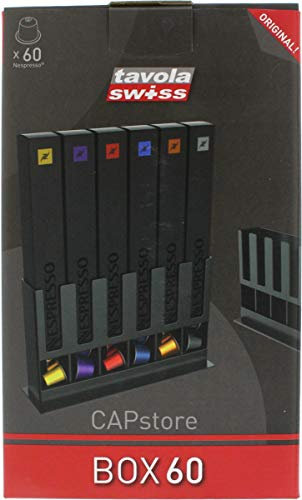 Tavola Swiss 5049031 Kapselspender Box für 60 Nespresso-Kapseln, Kunststoff, schwarz, 25x15x7 cm