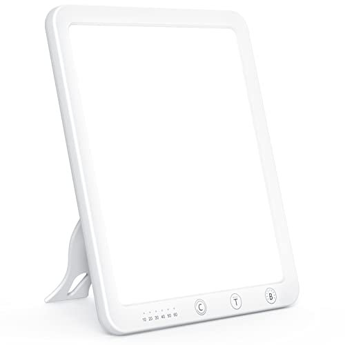 AUINSKY Lampada SAD, 10.000 Lux per terapia della luce, lampada solare con 3 modalità di colore, 6 impostazioni di timer, 5 livelli di luminosità, funzione di memoria portatile touch control per uso