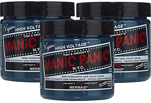 Manic Panic Mermaid Classic Creme, Vegan, Cruelty Free, Blue Semi Permanent Hair Dye 3 x 118 ml
