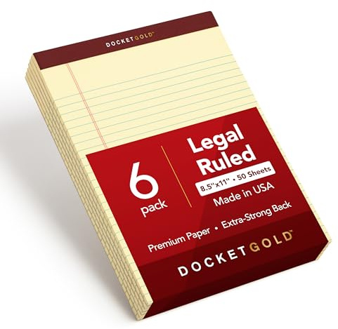 TOPS Legal Pads, 6 Pack, Premium Docket Gold Note Pads, 50 Legal Ruled 8.5 x 11 Sheets, Thick Canary Yellow Paper with Extra Hard Back, Proudly Made in the USA