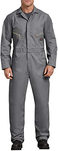 Dickies Men’s Deluxe Long Sleeve Coveralls – 7.5 oz Twill Mechanic Jumpsuit with Zipper Front Industrial Uniform Fit Gray, Large Regular