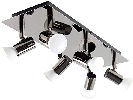 MiniSun | Modern Rectangular Black Chrome 6 Way Adjustable GU10 Ceiling Spotlight | Ceiling Spots, Home Décor & Improvement Essential | Includes 5W LED Bulbs [3000K Warm White]