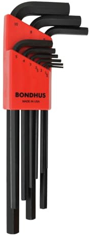 Bondhus 12199 Set of 9 Hex L-wrenches, Long Length, sizes 1.5-10mm