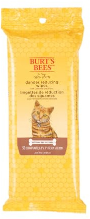Burt's Bees for Pets Cat Dander Remover Wipes, Colloidal Oat Flour and Aloe to Soothe Dry Skin and Reduce Flaking, Unscented Grooming Cloths for Cats and Kittens, 50 Count