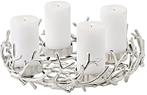 EDZARD Corona de Adviento Porus, diseño en asta, aluminio niquelado, color plata, diámetro 42 cm, para velas con 8cm de diámetro