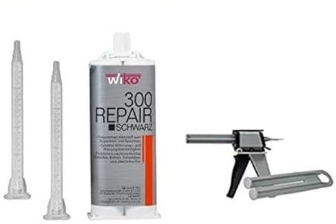 2K PUR Industriekleber Kunststoffkleber Kunststoffreparatur GFK Klebstoff SCHWARZ 50 ml inkl. 2 Mixtüllen und Pistole für Karosserie- und Fahrzeugbau