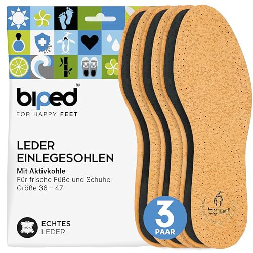 biped 3 pares de plantillas de cuero de primera calidad con suelas de carbón activo contra el sudor de los pies - Plantillas de cuero suave para hombre y mujer z1724(46-47)