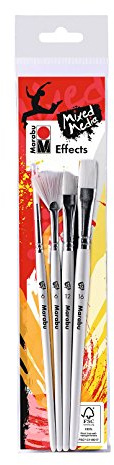 Marabu 0197000000200 - Pinselset Effects, Synthetikhaarpinsel für individuelle Effekte, für Mixed Media, Flachpinsel Größe 16, Pinsel schräg Größe 12, Fächerpinsel Größe 6 und Rundpinsel Größe 6