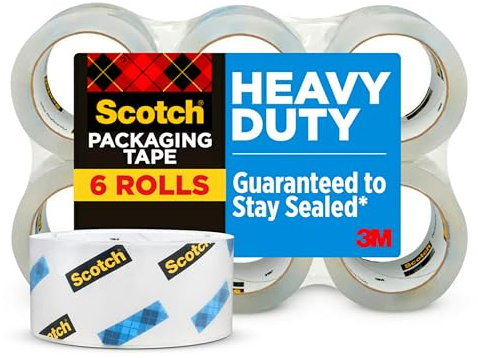 Scotch Heavy Duty Packaging Tape, 1.88 x 54.6 yd, Designed for Packing, Shipping and Mailing, Strong Seal on All Box Types, 3 Core, Clear, 6 Rolls (3850-6)