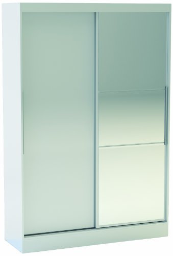 Birlea Lynx 2-Door Sliding Wardrobe With Mirror - High-Gloss, White